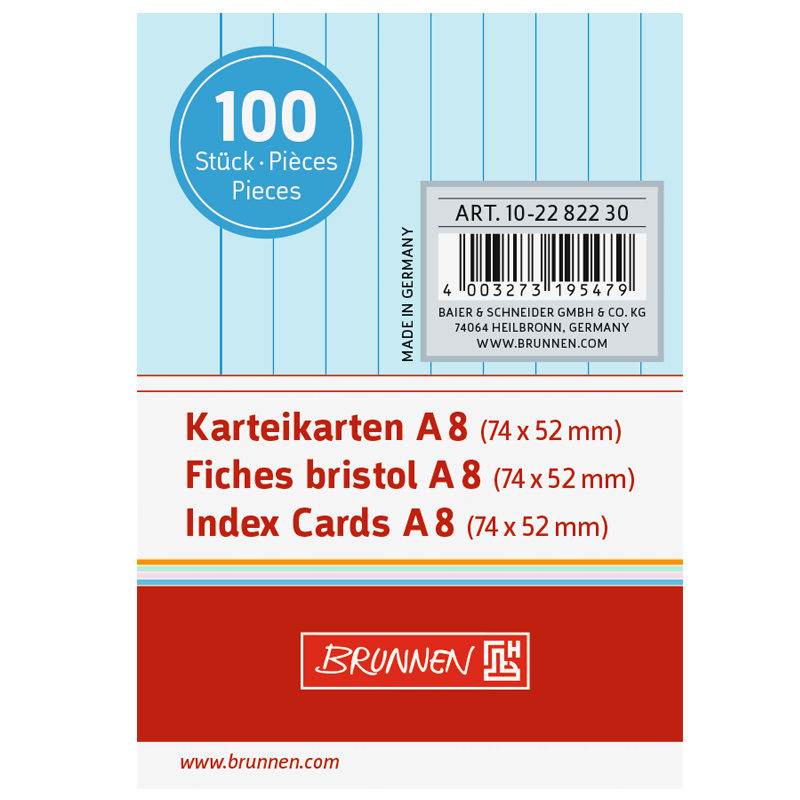 Карточки для картотеки Brunnen, линейка, 190 гр/м2, А8, 100 штук Голубой-1