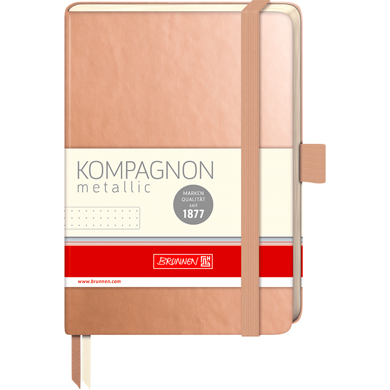 Блокнот Brunnen Компаньон Металлик, на резинке, точка, 80 гр/м2, 9.5 х 12.8 см, 96 листов Золотой металлик-1