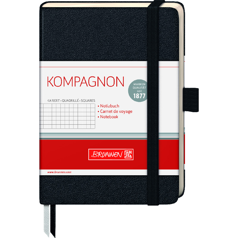 Блокнот Brunnen Компаньон Классик, на резинке, клетка, 80 гр/м2, 9.5 х 12.8 см, 96 листов, черный Черный-1