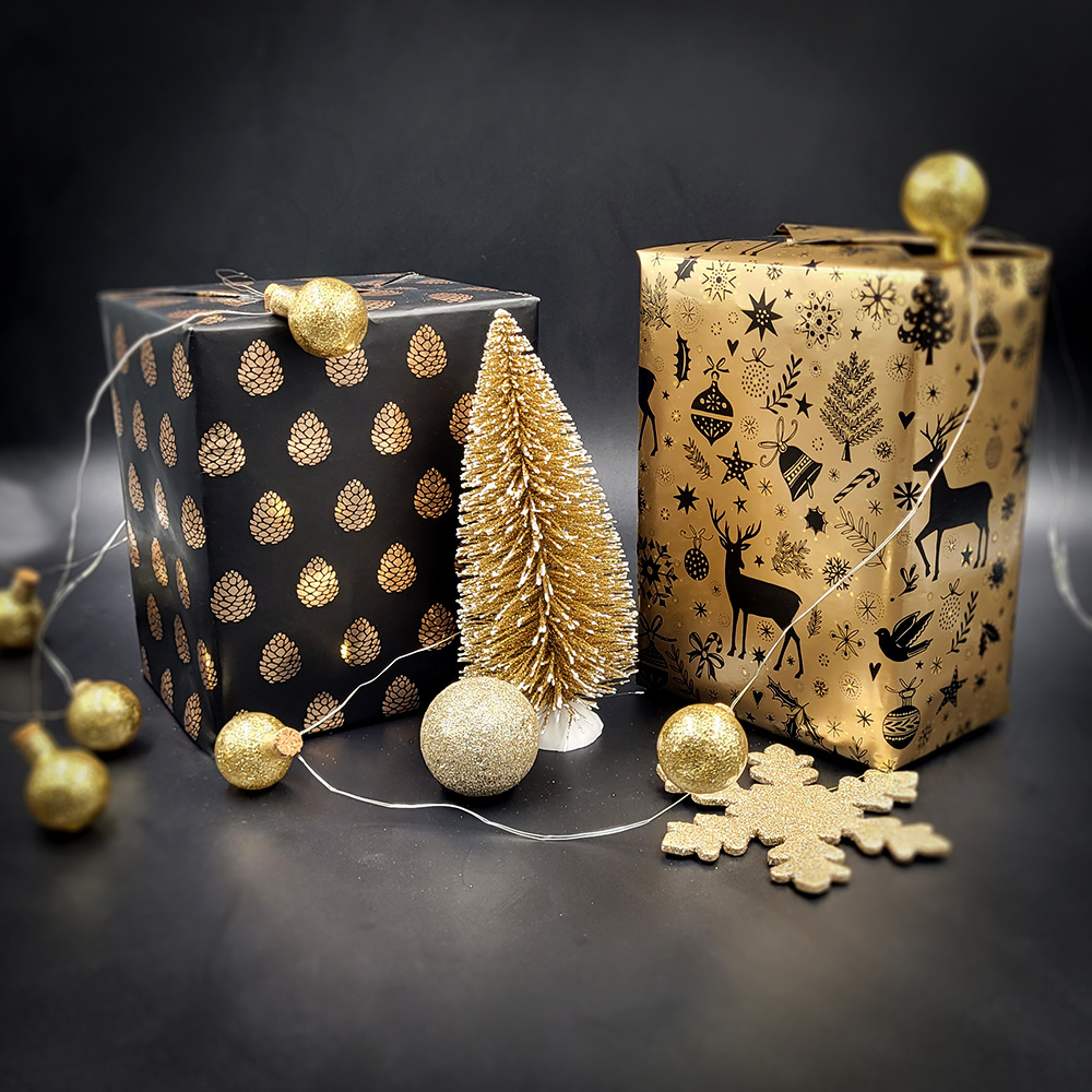 Бумага упаковочная для подарков рулон Stewo Saga, 0.7 x 1.5 м, черный Шишки-3