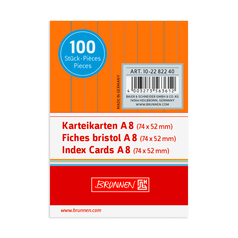 Карточки для картотеки Brunnen, линейка, 190 гр/м2, А8, 100 штук Оранжевый-8